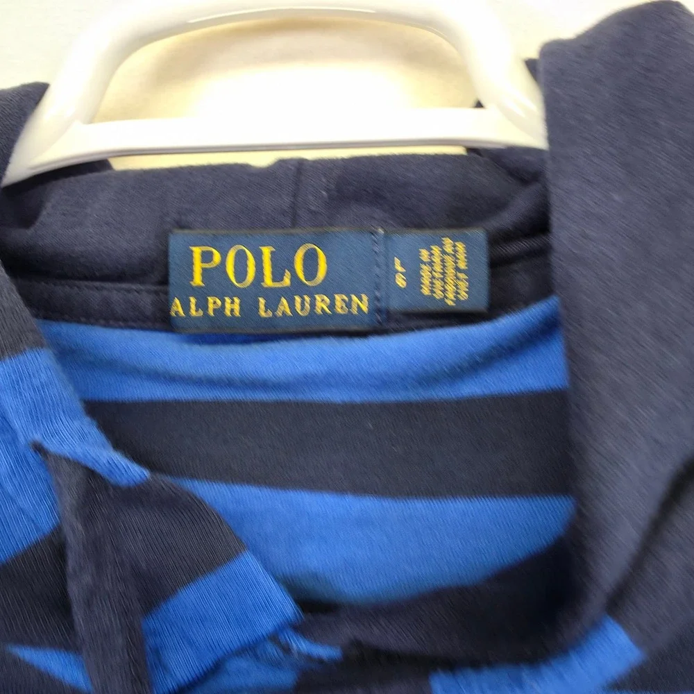 Polo Ralph Lauren Hoodie Sweater Mens L Blue Striped Hooded Lightweight Preppy